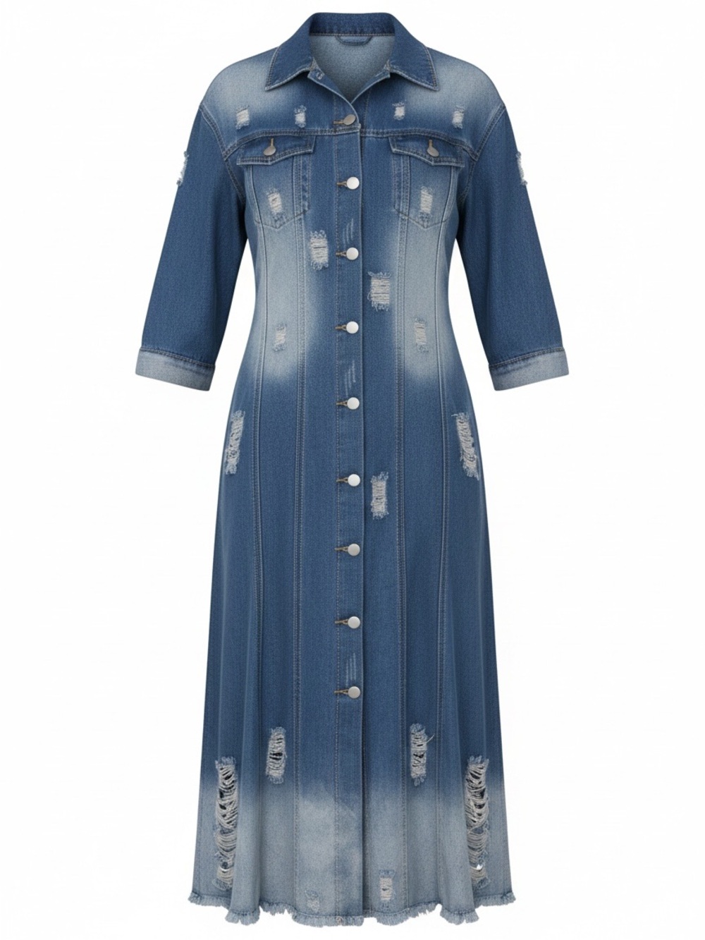 Mundefeis Blue Distressed Gradient Duster Size Small
